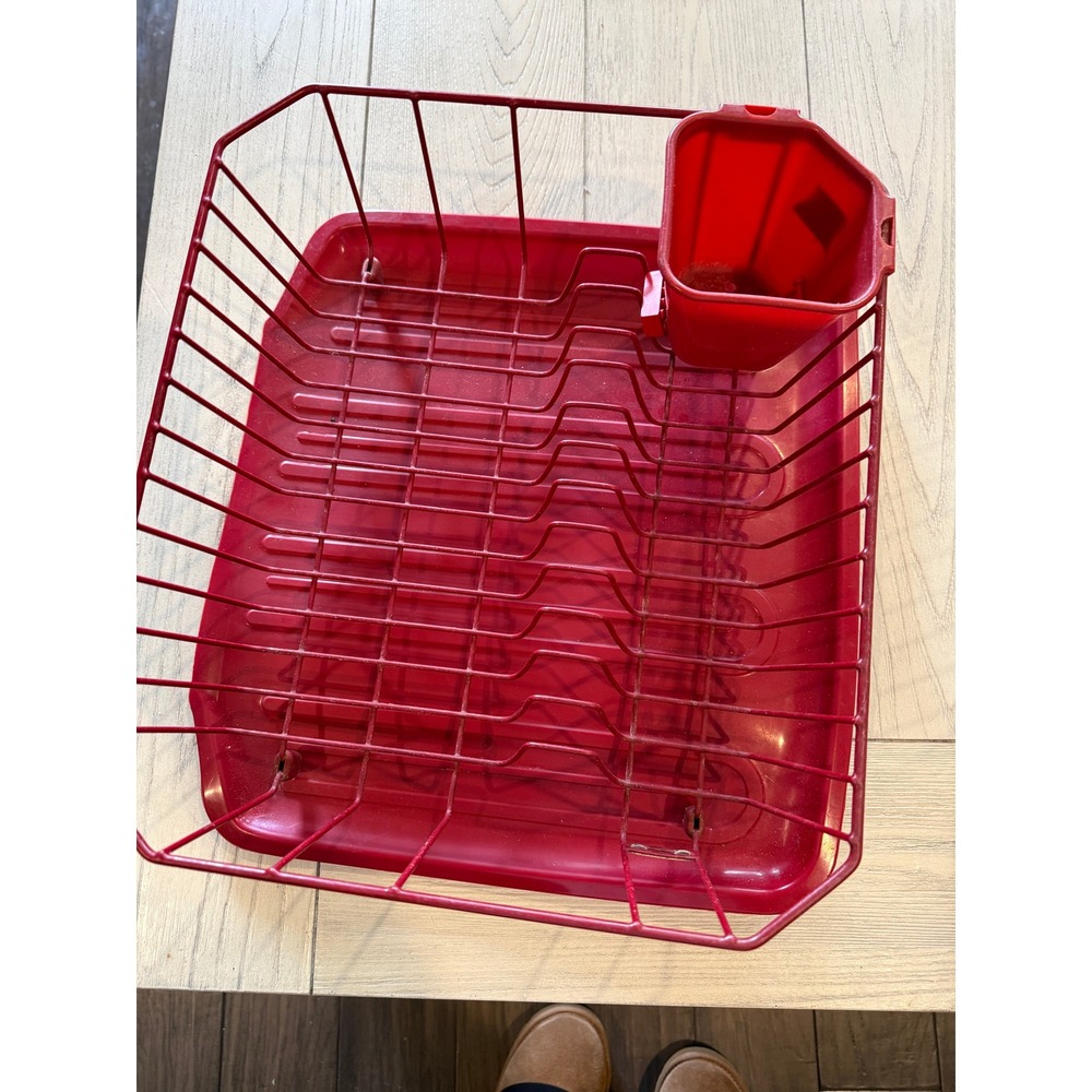 Rubbermaid Red Dish Drying‎ Rack Drain Board Utensil Cup 3 Piece Set  1180 - 2